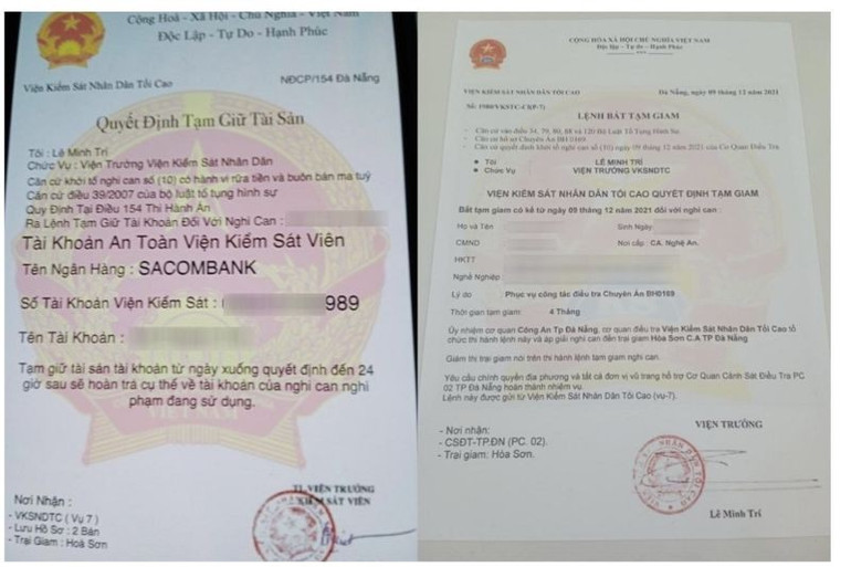 Các loại giấy tờ giả được các đối tượng sử dụng, gửi đến nạn nhân để đe dọa và lừa đảo chiếm đoạt tài sản. (Ảnh: Bộ Công an) z7093526775109-ef65ecd91cc7cdf94f0fb0ef6cf6c154.jpg
