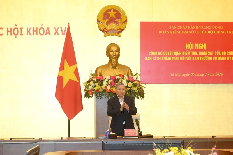 Tổng Bí thư Tô Lâm chủ trì Hội nghị công bố quyết định kiểm tra, giám sát của Bộ Chính trị, Ban Bí thư năm 2026 đối với Ban Thường vụ Đảng ủy Quốc hội. (Ảnh: ĐĂNG KHOA)