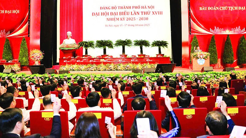 Quang cảnh Đại hội Đảng bộ thành phố Hà Nội lần thứ 18, nhiệm kỳ 2025-2030.