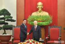 Tổng Bí thư Nguyễn Phú Trọng tiếp Thủ tướng Vương quốc Campuchia Samdech Moha Bovor Thipadei Hun Manet. (Ảnh: ĐĂNG KHOA)