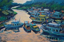 Bến sông. (Ảnh: Nguyên Art Gallery)