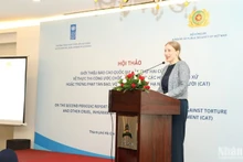 Bà Sabina Stein, Trợ lý Trưởng Đại diện Thường trú, Trưởng nhóm Quản trị và Tham gia UNDP phát biểu khai mạc Hội Thảo. (Ảnh: Ban tổ chức)