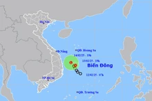 Vị trí và hướng di chuyển của áp thấp nhiệt đới. (Nguồn: nchmf.gov.vn)