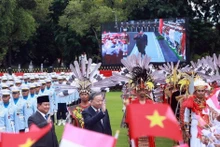 Tổng thống Indonesia Prabowo Subianto chủ trì Lễ đón Tổng Bí thư Tô Lâm tại Phủ Tổng thống ở Thủ đô Jakarta. (Ảnh: Thống Nhất/TTXVN)