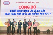 Phó Thống đốc Ngân hàng Nhà nước Phạm Quang Dũng trao quyết định cho Ban lãnh đạo Ngân hàng Nhà nước Khu vực 7.