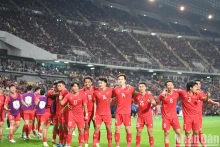Đội tuyển Việt Nam ăn mừng chiến thắng trên sân nhà của Thái Lan tại chung kết ASEAN Cup 2024. (Ảnh: THÀNH ĐẠT)