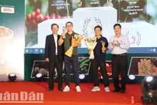 Ban tổ chức Cuộc thi Cà-phê đặc sản Việt Nam năm 2025 trao giải cho các đơn vị đạt Top 3 cà-phê Robusta.