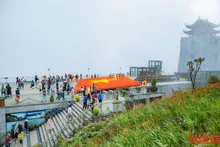 Lá cờ Tổ quốc rộng 150m2, được kết bằng 150 nghìn bông hoa hồng đỏ thắm trên đỉnh Phan Xi Păng, dịp 2/9 năm nay.