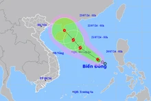 Vị trí và hướng di chuyển của áp thấp nhiệt đới. (Nguồn: nchmf.gov.vn)