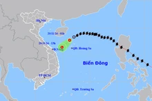 Vị trí và hướng di chuyển của áp thấp nhiệt đới (suy yếu từ bão số 9). (Nguồn: nchmf.gov.vn)