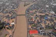 Một khu dân cư bị ngập lụt do mưa lớn ở Wajima, Tỉnh Ishikawa, Nhật Bản. (Ảnh: Reuters)
