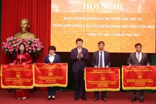 Lãnh đạo tỉnh Hưng Yên tặng Cờ thi đua của Ban Thường vụ Tỉnh ủy Hưng Yên cho các chi, đảng bộ có thành tích xuất sắc trong công tác xây dựng Đảng năm 2023.