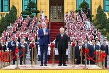 Tổng Bí thư Nguyễn Phú Trọng chủ trì Lễ đón chính thức Tổng thống Hoa Kỳ Joe Biden thăm cấp Nhà nước tới Việt Nam từ ngày 10-11/9/2023. (Ảnh: TTXVN)