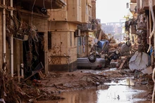 Cảnh tàn phá sau trận lũ quét do bão Daniel tại Derna, miền đông Libya ngày 11/9. (Ảnh: AFP/TTXVN)