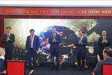 Tổng Bí thư Tô Lâm và các đại biểu tại lễ khai trương đường bay Hà Nội-Kuala Lumpur của Vietjet Air. (Ảnh: Thống Nhất/TTXVN)