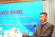 Ông Phạm Cao Vỹ, Chủ tịch Hiệp hội Du lịch Lào Cai trình bày báo cáo tại hội nghị.