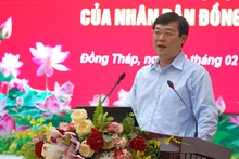 Bí thư Tỉnh ủy Đồng Tháp Lê Quốc Phong trình bày tại hội nghị. Ảnh: HỮU NGHĨA