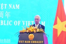 Đại sứ Phạm Sao Mai phát biểu tại buổi lễ.