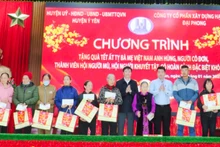 Đối tượng chính sách, người yếu thế ở huyện Ý Yên (Nam Định) được tặng quà nhân dịp Tết Nguyên đán Ất Tỵ 2025. (Ảnh: XUÂN TRƯỜNG)