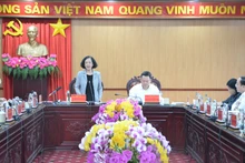 Đồng chí Trương Thị Mai phát biểu tại buổi làm việc. (Ảnh: TUẤN SƠN)