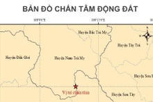 Bản đồ tâm chấn động đất tại huyện Kon Plông, tỉnh Kon Tum. (Nguồn: Trung tâm Báo tin động đất và Cảnh báo sóng thần, Viện Các khoa học trái đất)