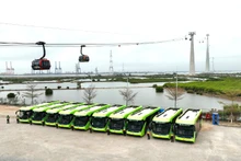 Vận hành xe điện tuyến ga Phù Long đến Vịnh trung tâm Xanh Island tại đảo du lịch Cát Bà.
