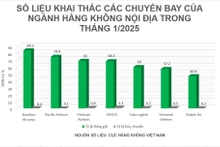 Số liệu khai thác các chuyến bay của ngành hàng không nội địa trong tháng 1/2025. 