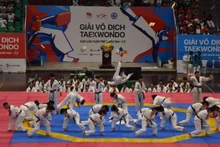 Đội tuyển Taekwondo Việt Nam biểu diễn tại lễ khai mạc.