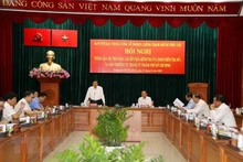 Đồng chí Phan Đình Trạc, Ủy viên Bộ Chính trị, Bí thư Trung ương Đảng, Trưởng Ban Nội chính Trung ương, Phó Trưởng ban Thường trực Ban Chỉ đạo phát biểu tại hội nghị. (Ảnh: TTXVN)