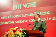 Ủy viên Bộ Chính trị, Bộ trưởng Công an, Đại tướng Tô Lâm tại Hội nghị tổng kết công tác đảng năm 2022; triển khai phương hướng, nhiệm vụ công tác năm 2023 trong Đảng bộ Công an Trung ương diễn ra ngày 16/12.
