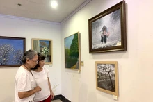 Khán giả xem tranh tại triển lãm.