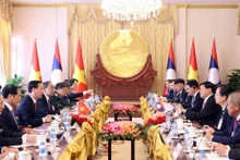 Chủ tịch nước Võ Văn Thưởng hội đàm với Tổng Bí thư, Chủ tịch nước Lào Thongloun Sisoulith. (Ảnh: TTXVN)