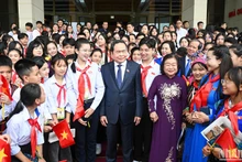 Chủ tịch Quốc hội Trần Thanh Mẫn và các đại biểu Phiên họp giả định "Quốc hội trẻ em" lần thứ 2, năm 2024.