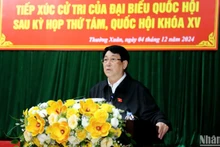 Chủ tịch nước Lương Cường phát biểu tại buổi tiếp xúc cử tri.