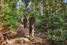 Công nhân Công ty trách nhiệm hữu hạn một thành viên Lâm nghiệp Đăk Tô tuần tra phòng, chống cháy rừng tại địa bàn mình quản lý.
