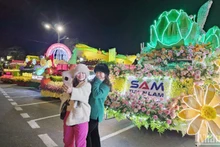 Người dân lưu lại khoảnh khắc cùng xe hoa. 