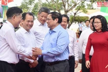 Thủ tướng Phạm Minh Chính dự Chương trình Hành trình khởi nghiệp đổi mới sáng tạo và Ngày hội việc làm VNUA-2022. (Ảnh: Trần Hải)