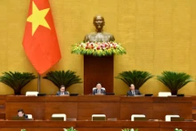 Chủ tịch Quốc hội Vương Đình Huệ điều hành nội dung lấy phiếu tín nhiệm chiều 24/10. (Ảnh: ĐĂNG KHOA)