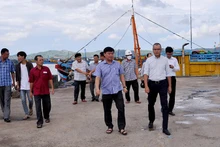 Ủy viên Trung ương Đảng, Bí thư Tỉnh ủy Phú Yên Phạm Đại Dương và đoàn công tác đi kiểm tra tình hình ứng phó bão Noru đối với tàu thuyền và bè nuôi thủy sản ở vịnh Xuân Đài (thị xã Sông Cầu). (Ảnh: ANH NGỌC)