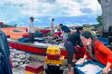 Chuyến cập bờ cuối cùng của ngư dân Thuận An (thành phố Huế) trước khi bão số 4 đổ bộ vào đất liền.