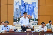 Chủ nhiệm Ủy ban Kinh tế của Quốc hội Vũ Hồng Thanh trình bày báo cáo giải trình, tiếp thu, chỉnh lý dự án Luật Đất đai (sửa đổi) trong phiên họp sáng 25/8. (Ảnh: DUY LINH)