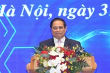 Thủ tướng Chính phủ Phạm Minh Chính phát biểu ý kiến tại Lễ khai trương Cổng Pháp luật quốc gia. (Ảnh: TRẦN HẢI)