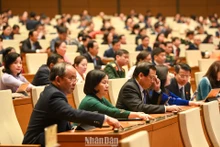 Các đại biểu Quốc hội bấm nút biểu quyết thông qua Nghị quyết. (Ảnh: DUY LINH)
