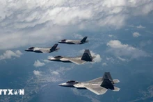 Các loại máy bay chiến đấu F-15K, F-16 và F-35 tham gia cuộc tập trận quy mô lớn ở Hàn Quốc, ngày 14/5/2024. (Ảnh: Yonhap/TTXVN)