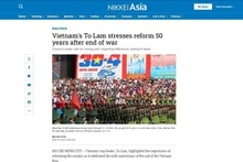 Báo Nikkei Asia của Nhật Bản đưa tin về niềm tự hào của người dân Việt Nam trong Lễ kỷ niệm 50 năm Ngày Giải phóng miền nam, thống nhất đất nước, ngày 30/4. (Ảnh chụp màn hình)