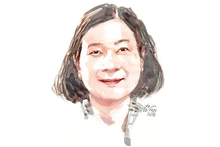 Ký họa chân dung nhà thơ Huỳnh Thúy Kiều của họa sĩ Đỗ Hoàng Tường.