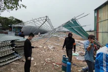 Lực lượng chức năng xã Tân Triều, huyện Thanh Trì, thành phố Hà Nội xử lý công trình vi phạm trên đất nông nghiệp. 
