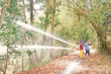 Lực lượng Khu bảo tồn đất ngập nước Láng Sen (Tân Hưng, Long An) kiểm tra thiết bị chữa cháy rừng.