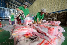 Đóng gói gạo xuất khẩu ở Công ty TNHH Chơn Chính (Đồng Tháp). (Ảnh TRẦN QUỐC)