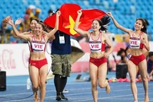 Đội tuyển điền kinh Việt Nam giành Huy chương vàng châu Á nội dung 4x400 m nữ. (Ảnh: VTV.VN)